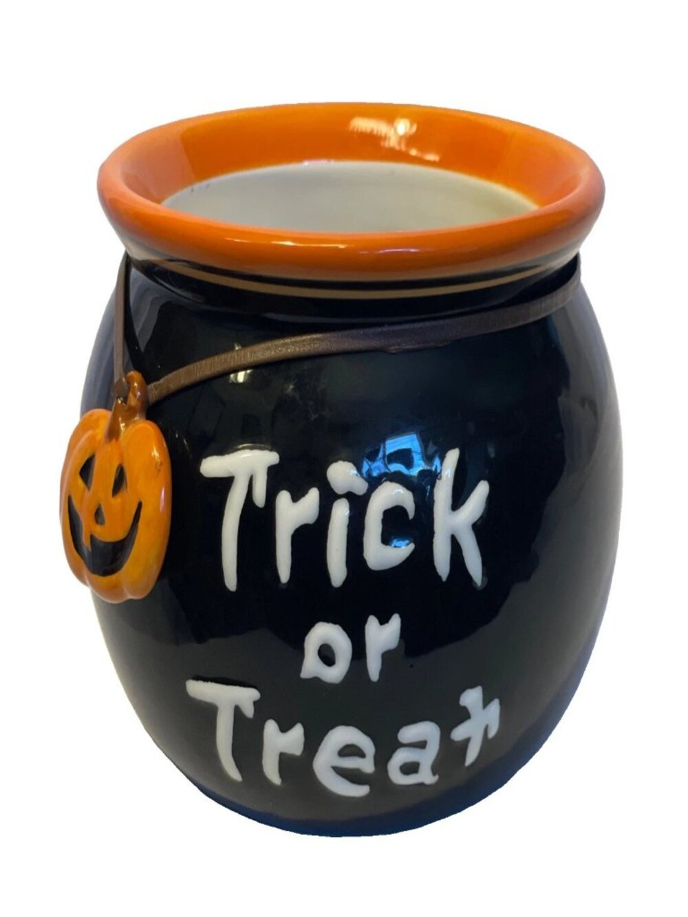 FTD Halloween Ceramic Cauldron Trick of Treat Pumpkin Flower Pot Candy Dish Bowl